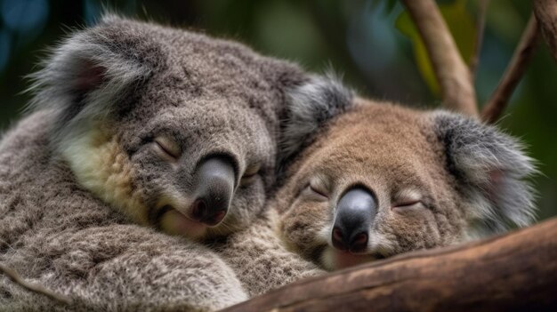 Los koalas se abrazan en un árbol