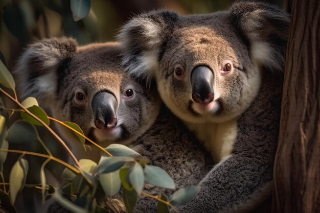 Foto koalas en un árbol con hojas