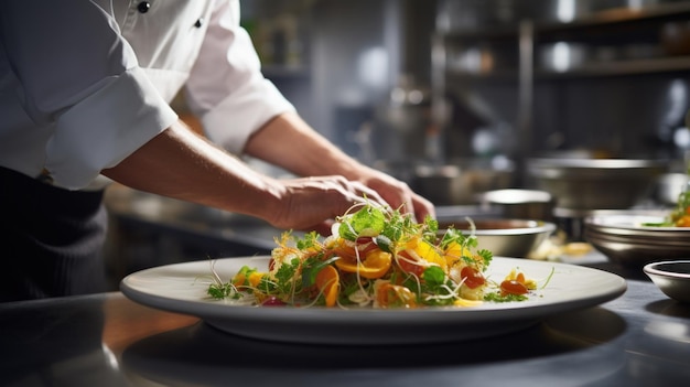 Koch bereitet Essen in einer Restaurantküche zu