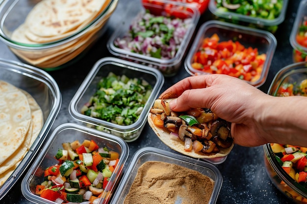 Koch bereitet traditionelle mexikanische Tacos mit frischen Zutaten in der Küche vor