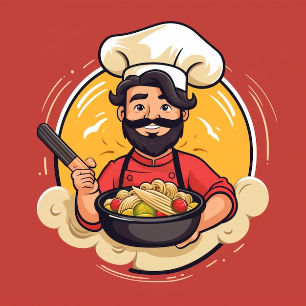 Koch hält Ramen-Nudeln-Cartoon-Logo