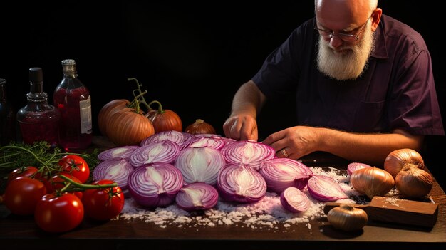 Kochen Sie eine Zwiebel in Scheiben