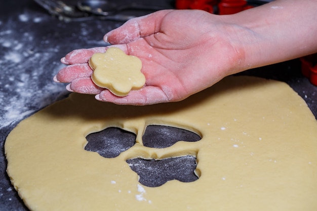 Kochen Sie hausgemachte leckere Kekse verschiedener Figuren aus dem Teig