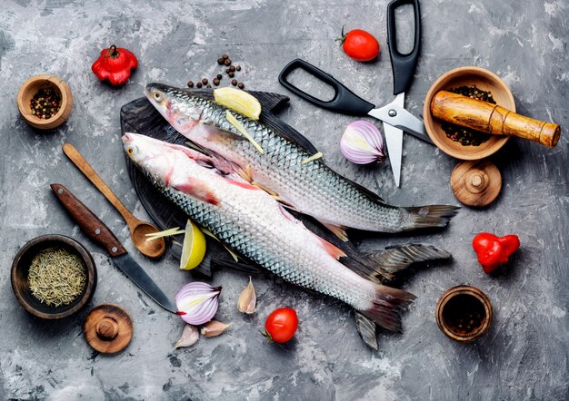 Kochen und Zutaten für rohen Fisch