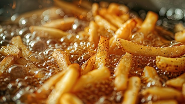 Foto kochen von pommes frites in der fritterin in heißem öl