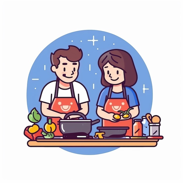 Kochunterricht für zwei Personen, die zusammen ein köstliches Essen zubereiten f weißer Hintergrund Weißer Hintergrund HD Pho