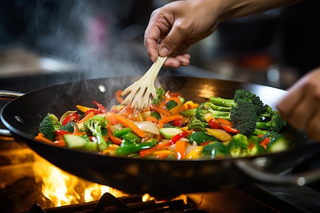 Köche, die eine Schüssel mit frischem Gemüse vor dem Hintergrund der Küche halten
