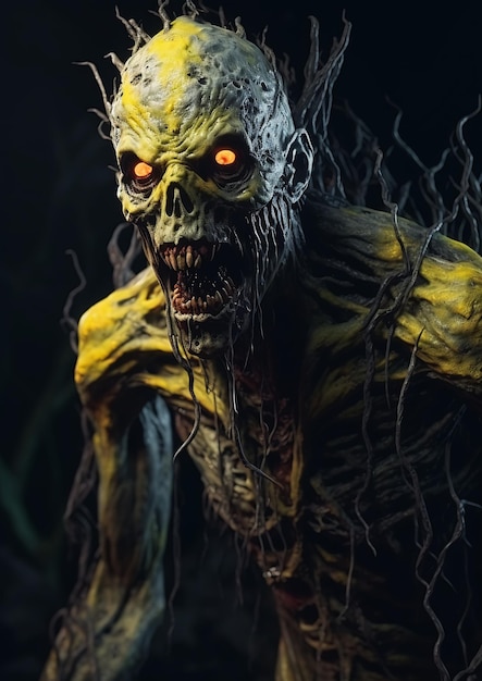 König der Creepers Eine hochwertige Nahaufnahme des leuchtenden Auges eines Zombies