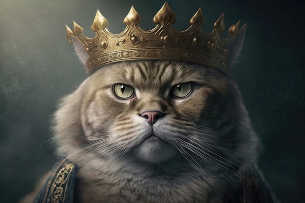 König der Katze mit Krone auf dunklem Hintergrund