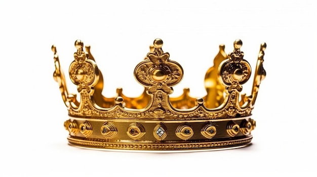 Königliche goldene Krone eines Königs vor einem isolierten weißen Hintergrund. Generative KI