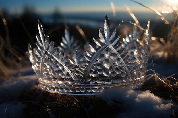 Foto königliche krone von eiskristallen, die im winter sonnenlicht funkeln, generative ki