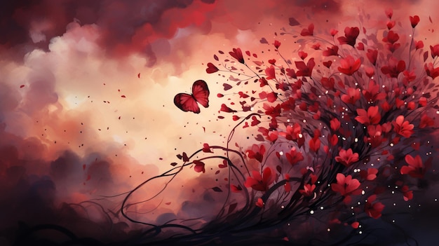 Königlicher Aquarell-Valentine-Rot-Hintergrund