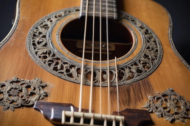 Körper einer alten akustischen Gitarre in Nahaufnahme