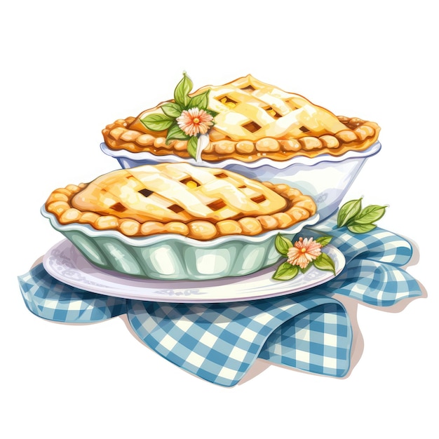 Köstlich atemberaubendes Kuchen-Clipart-Set, wunderschönes Blumengitter-Krustendesign und gemütliche karierte Akzente