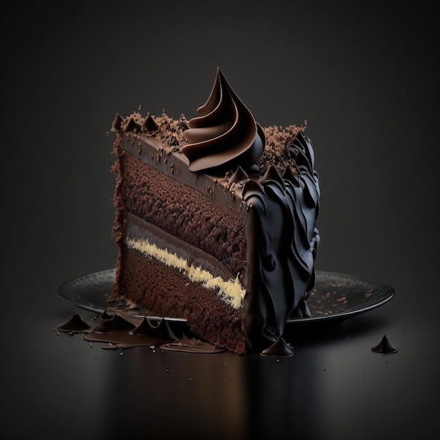Köstlich ein Stück Schokoladenkuchen dunkler Hintergrund