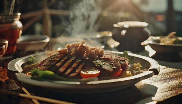 Köstliche asiatische traditionelle Gerichte im Restaurant