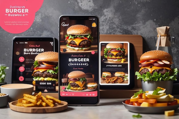 Köstliche Burger- und Essensmenü-Instagram- und Facebook-Story-Vorlage