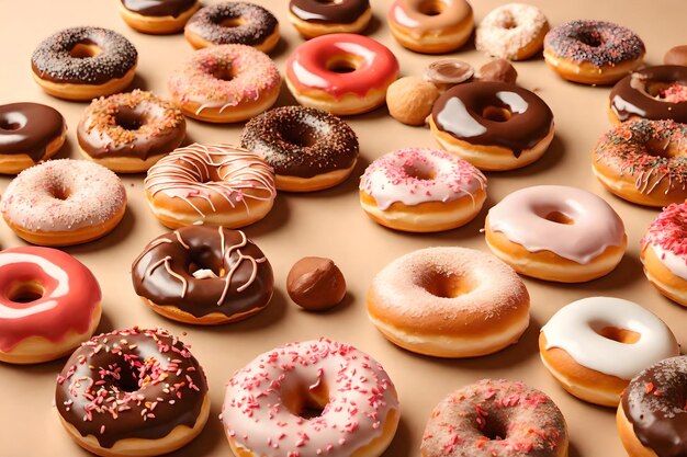 Köstliche Donuts auf beigem Hintergrund