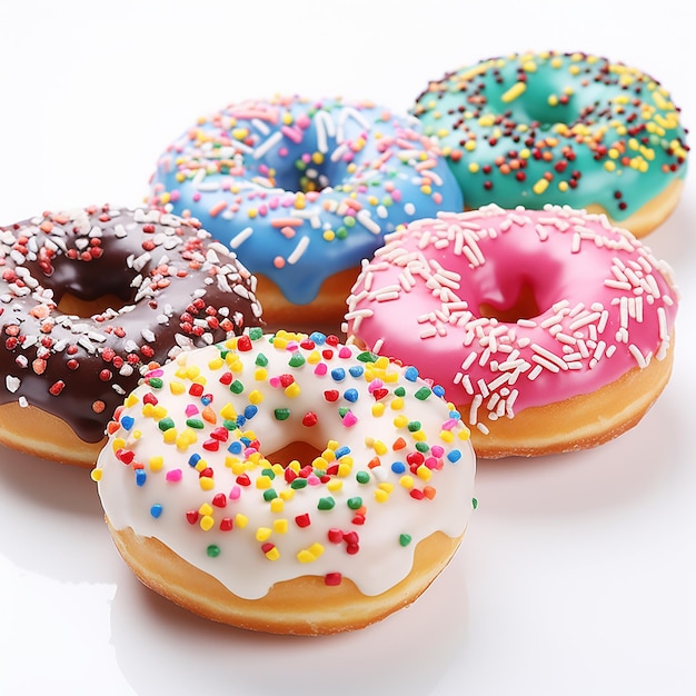 Köstliche Donuts auf weißem Hintergrund mit generativer KI