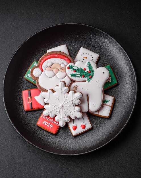 Köstliche, frische, farbenfrohe Weihnachts- oder Neujahrs-Lebkuchenplätzchen