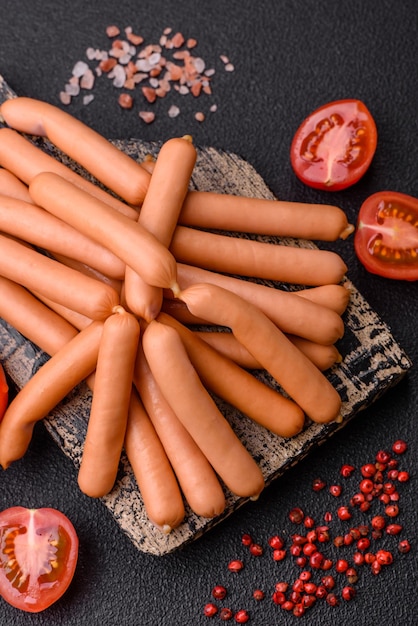 Köstliche frische kleine vegetarische Würstchen mit salzigen Gewürzen und Kräutern