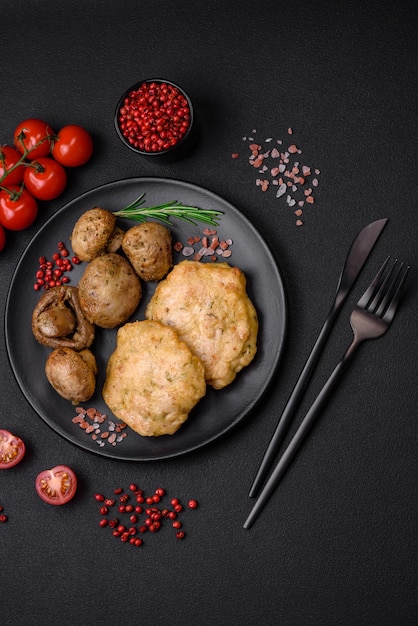 Köstliche frittierte Filetpfannkuchen mit Gewürzen, Salz und Kräutern