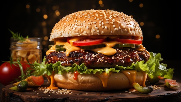 Köstliche gegrillte Burger Frische leckere Burger auf dunklem Hintergrund