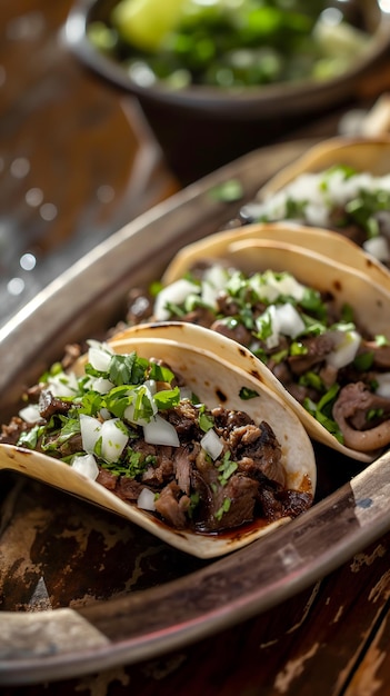 Köstliche gegrillte Steak Tacos mit frischem Gemüse und Lime Wedges