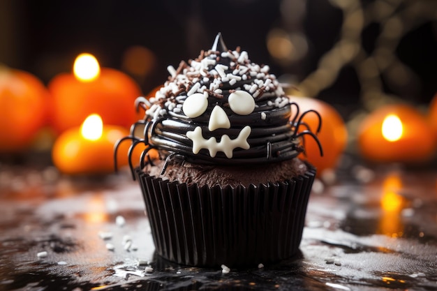 Köstliche Halloween-Cupcakes auf einem Holztisch