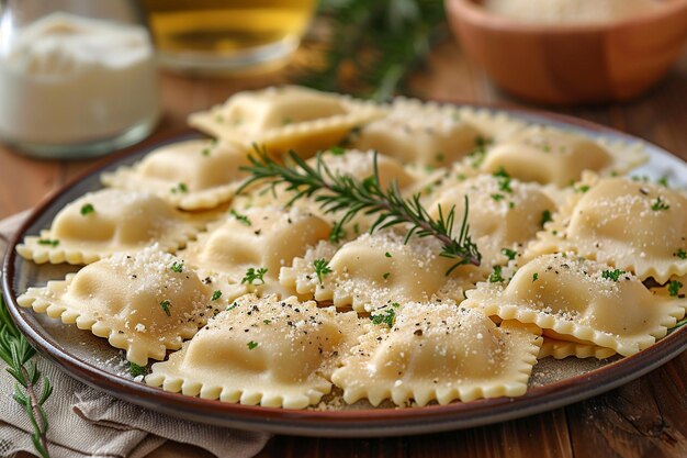 Köstliche hausgemachte Ravioli-Pasta auf dem Teller