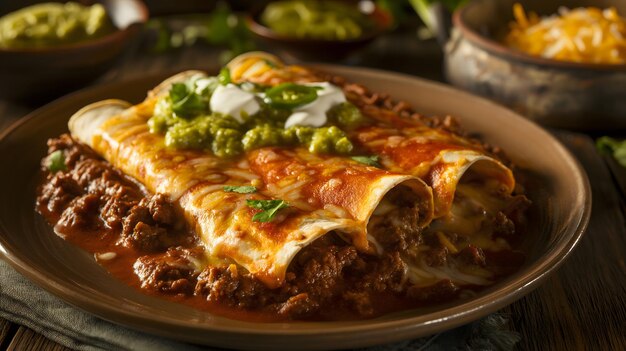 Köstliche hausgemachte Rindfleisch- und Käse-Enchiladas auf dem Backträger