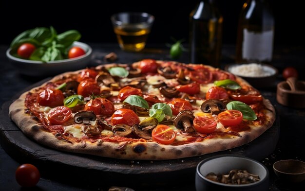 Köstliche heiße italienische Pizza auf einem Tisch in der Bäckerei