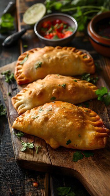 köstliche Hühner-Empanadas auf einem lebendigen Teller