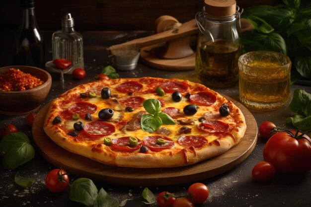 Köstliche Käse- und Pepperoni-Pizza mit saftiger Soße generativ IA