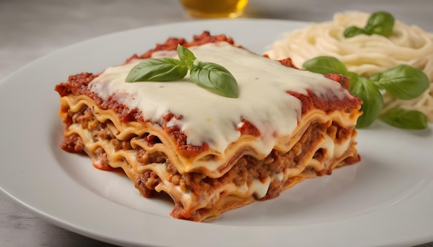 Köstliche Lasagne auf einem Teller mit Bolognese- und Bechamel-Sauce