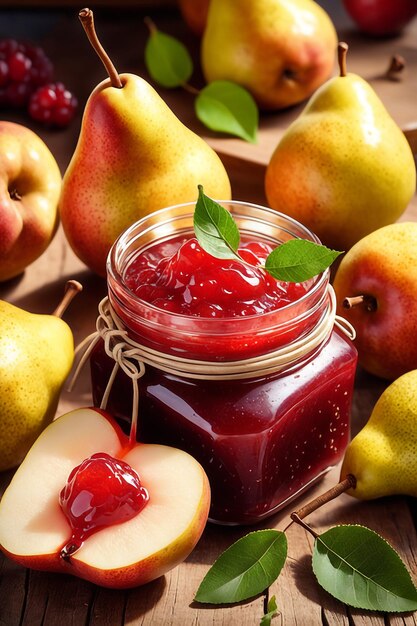 Köstliche Marmeladenbirne auf natürlichem Hintergrund, Konzept gesunder Ernährung