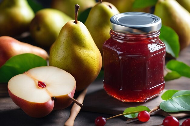 Köstliche Marmeladenbirne auf natürlichem Hintergrund, Konzept gesunder Ernährung