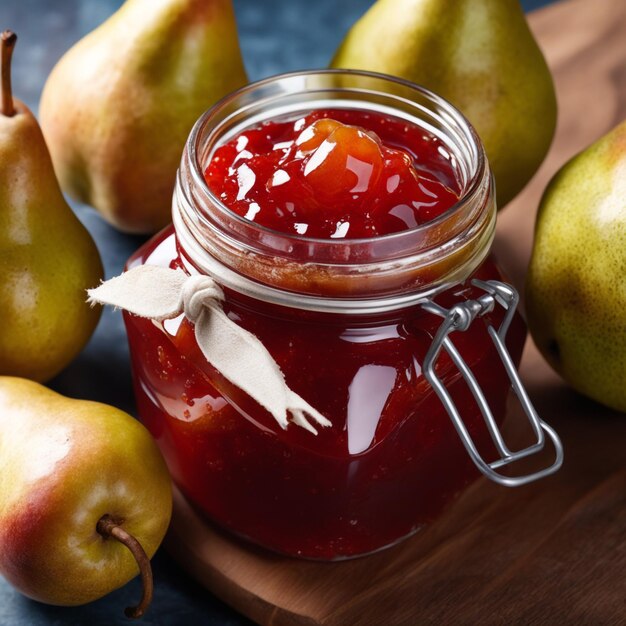 Köstliche Marmeladenbirne auf natürlichem Hintergrund, Konzept gesunder Ernährung