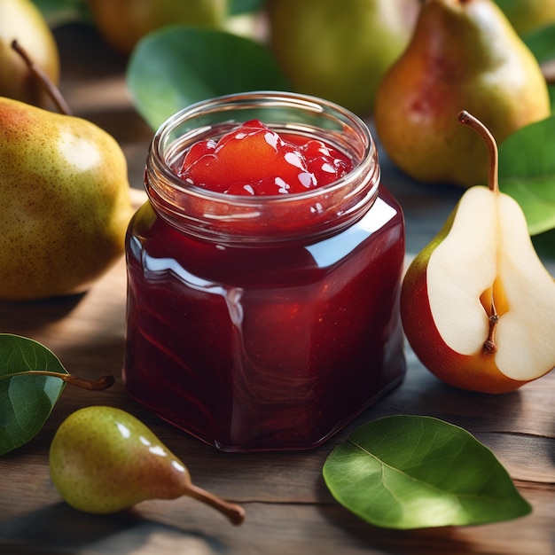 Köstliche Marmeladenbirne auf natürlichem Hintergrund, Konzept gesunder Ernährung