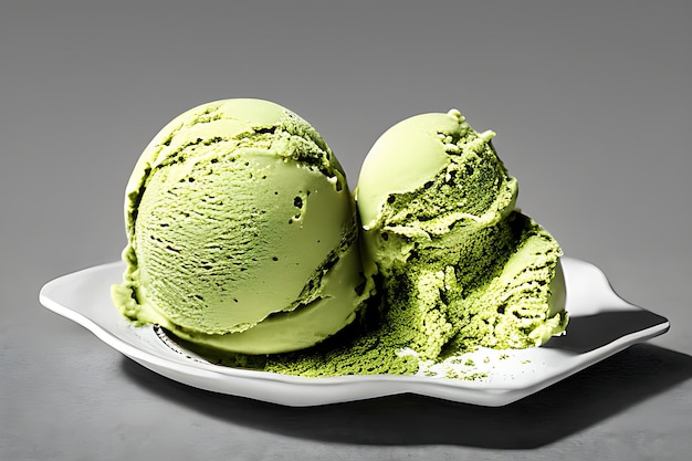 Köstliche Matcha-Eiskugeln einzeln auf buntem Hintergrund