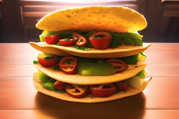 Köstliche mexikanische Tacos lateinamerikanisches Essen im Anime-Stil digitale Malerei Illustration