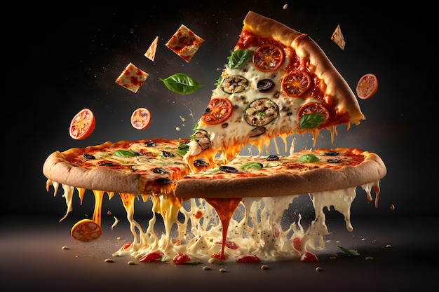 Köstliche Pizza, die in der Luft schwebt, generative KI