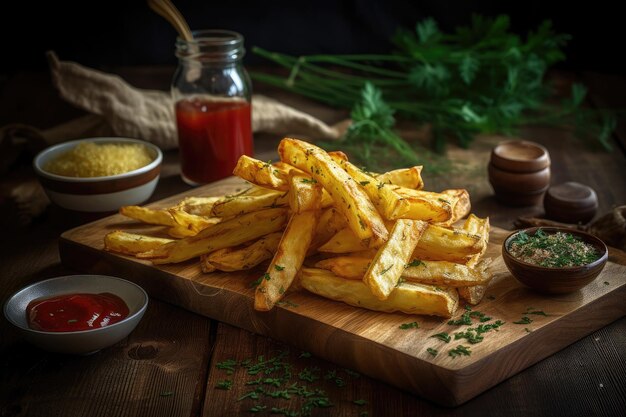 Köstliche Pommes Frites mit Ketchup goldenen Versuchung generative IA