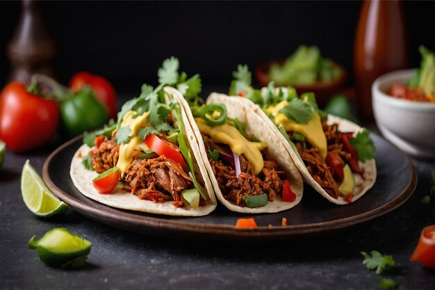 Foto köstliche, schmackhafte tacos mit schmackhaftem gemüse
