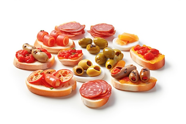 Köstliche spanische Aromen. Tapas, ein Favorit beim Abendessen, umfassen eine Reihe von Snacks, Fleisch, Oliven und Käse, die eine sättigende und abwechslungsreiche Mahlzeit ergeben