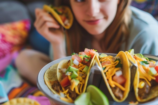 Köstliche traditionelle mexikanische Tacos in einem gemütlichen Zuhause bereit zum Abendessen