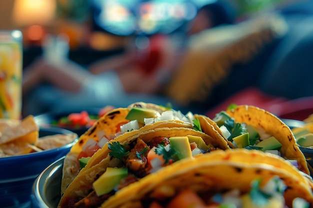 Köstliche traditionelle mexikanische Tacos in einem gemütlichen Zuhause bereit zum Abendessen