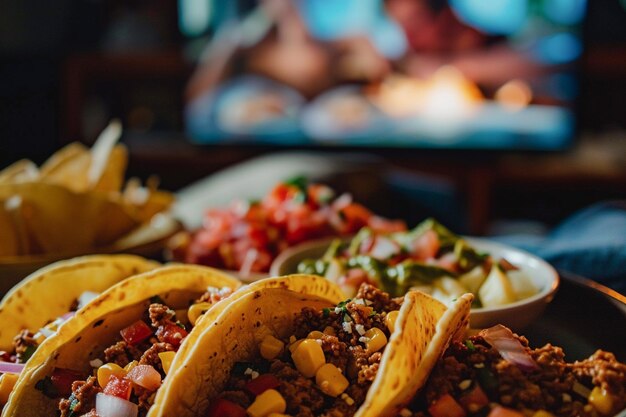 Köstliche traditionelle mexikanische Tacos in einem gemütlichen Zuhause bereit zum Abendessen