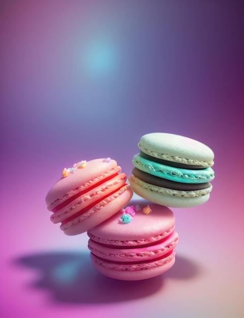 Köstliche und bunte mehrfarbige Macarons Generative AI