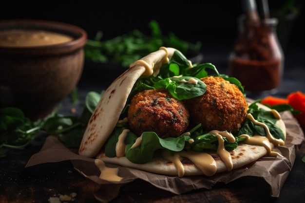 Foto köstliche und knusprige falafel traditionelle küche des nahen ostens, die von ki generiert wurde